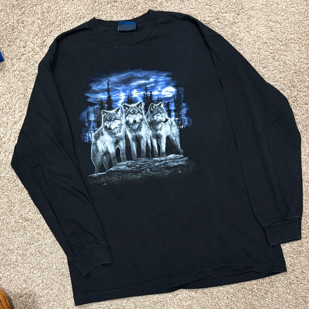 Croft & Barrow Black Wolf Pack Long Sleeve Shirt
